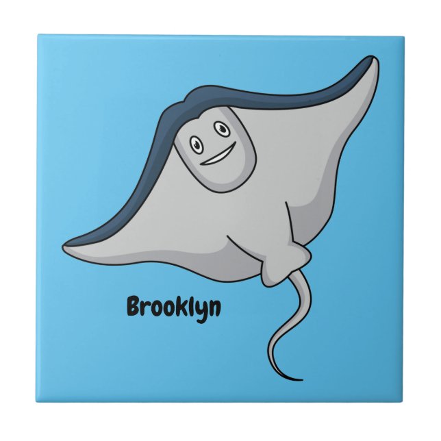 Happy stingray fish cartoon illustration tile (Front)