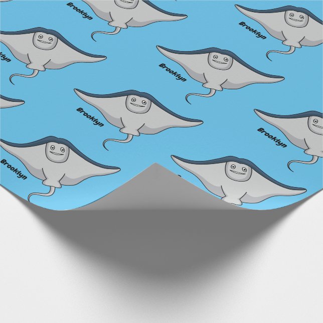 Happy stingray fish cartoon illustration wrapping paper (Corner)