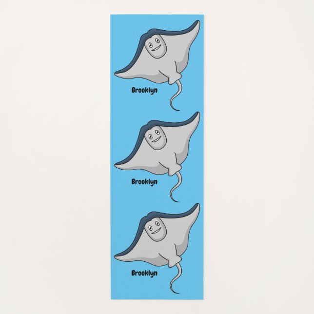 Happy stingray fish cartoon illustration yoga mat (Front)