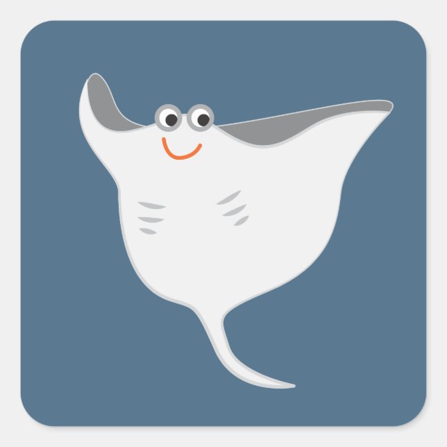 Happy Stingray Square Sticker (Front)