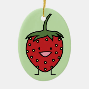 Happy Strawberry Ceramic Ornament