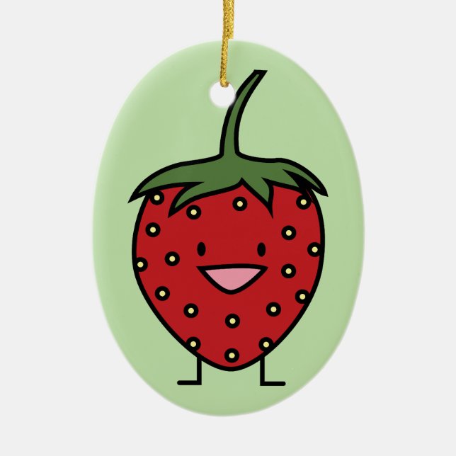 Happy Strawberry Ceramic Ornament (Front)