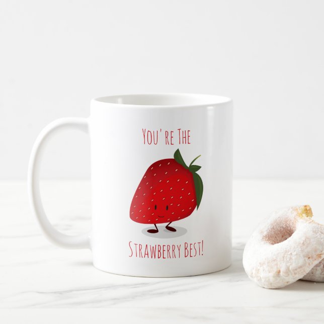 Happy Strawberry Character | Mug (With Donut)