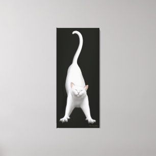 Happy Stretching White Cat Wrapped Canvas