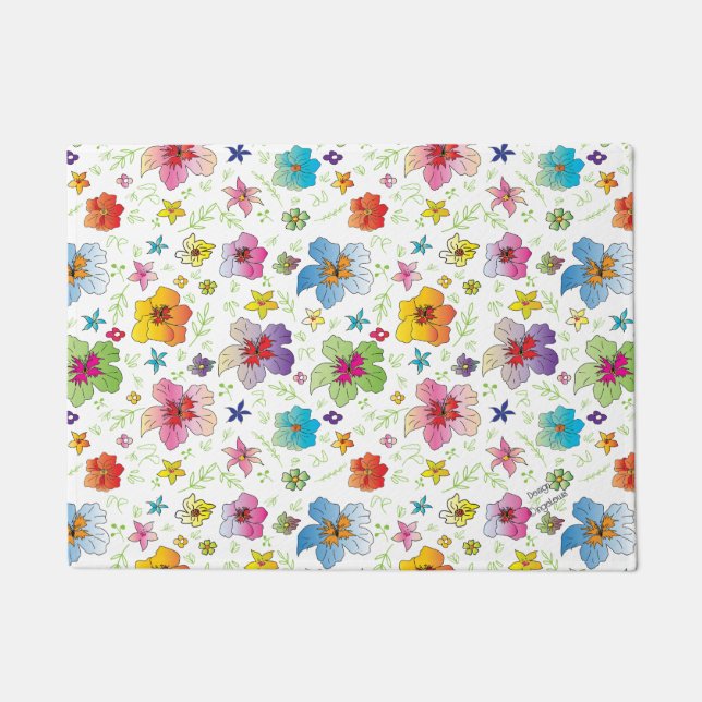 Happy, Stylish Flower Floral Pattern Colourful  Doormat (Front)