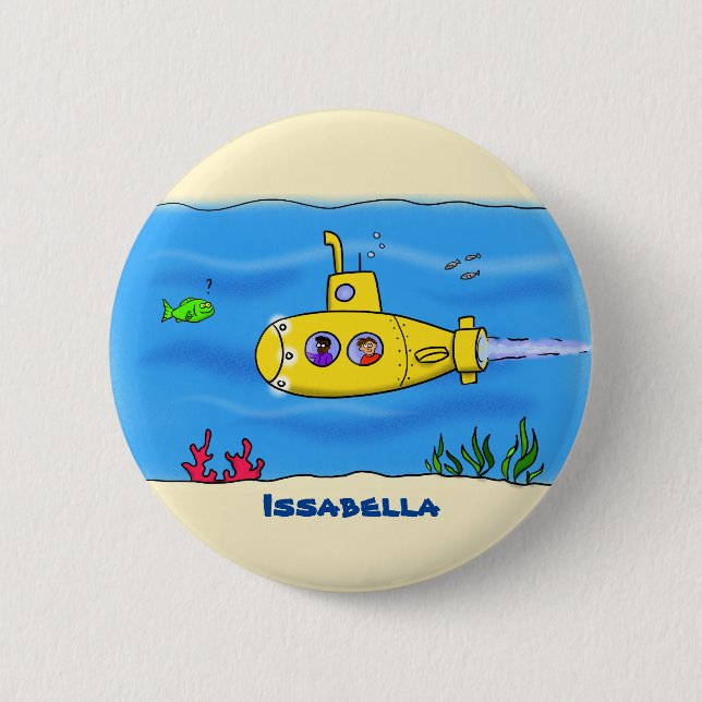 Happy submarine cartoon 2 inch round button (Front)