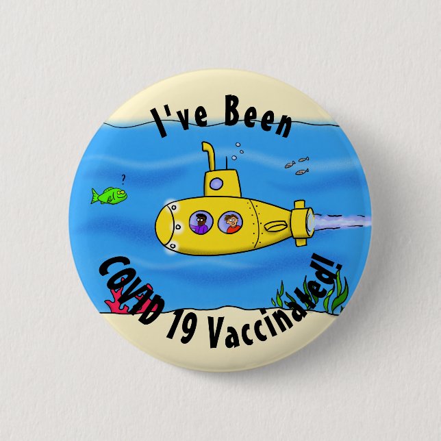 Happy submarine cartoon 2 inch round button (Front)