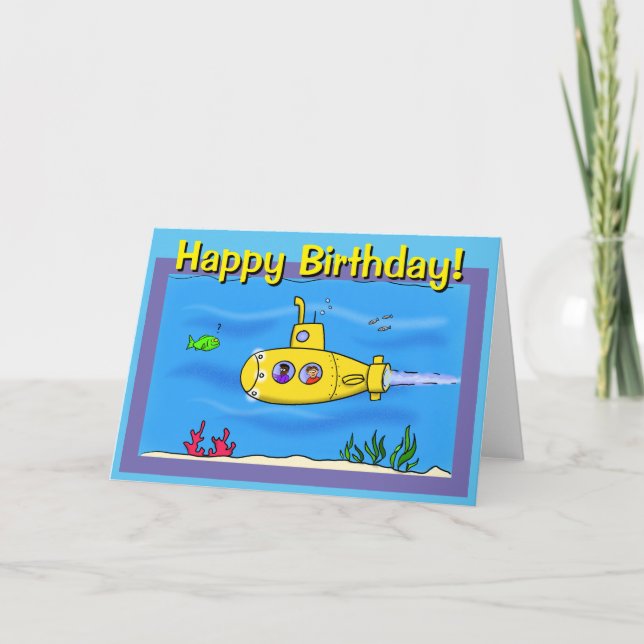 Happy submarine cartoon card (Front)