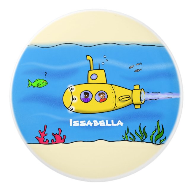 Happy submarine cartoon ceramic knob (Front)