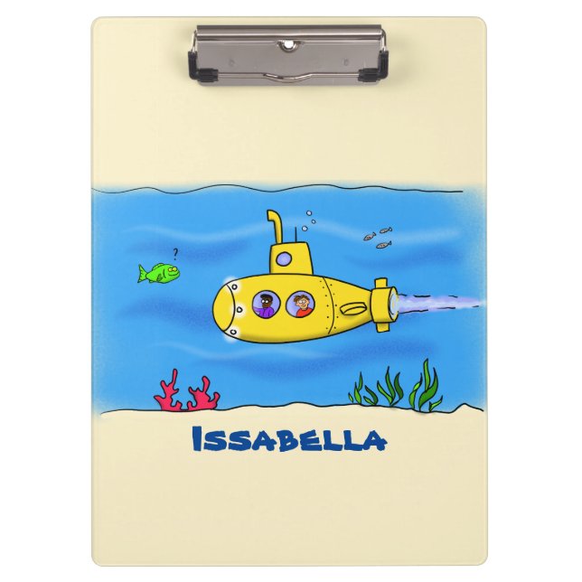 Happy submarine cartoon clipboard (Front)