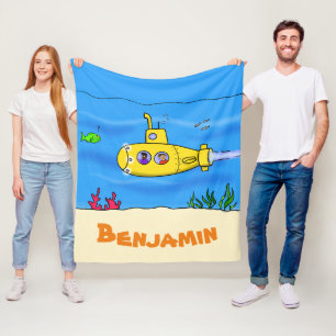 Happy submarine cartoon fleece blanket