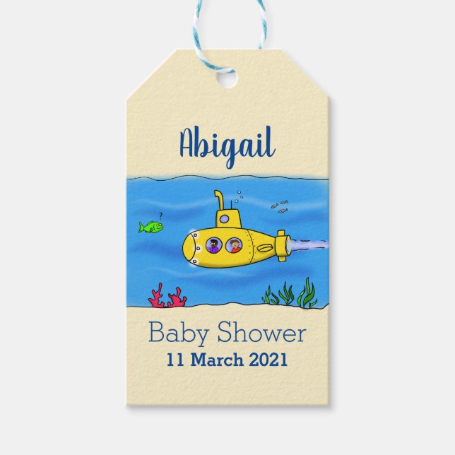 Happy submarine cartoon gift tags (Front)