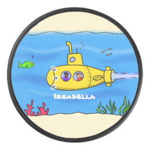 Happy submarine cartoon hockey puck