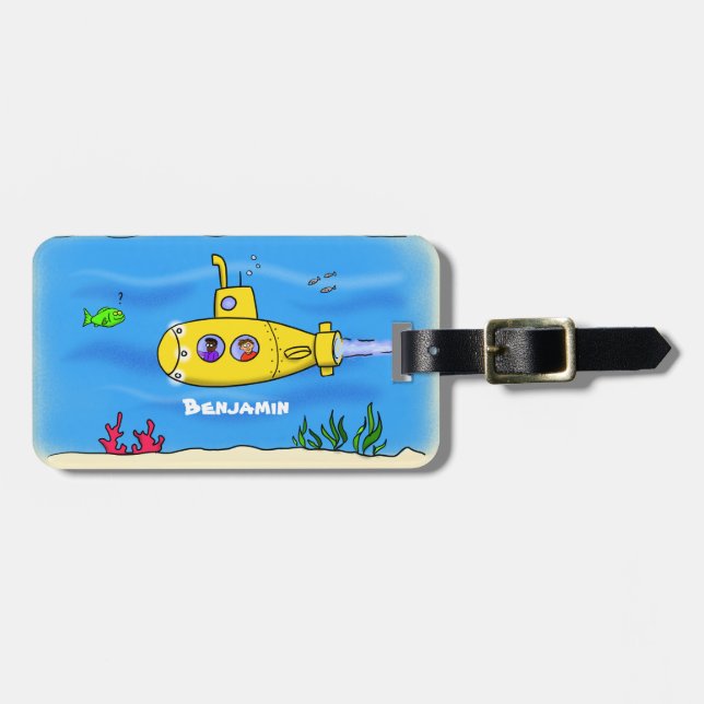 Happy submarine cartoon luggage tag (Front Horizontal)