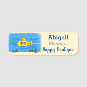 Happy submarine cartoon name tag
