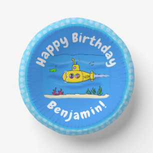 Happy submarine cartoon paper plate