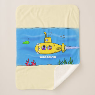 Happy submarine cartoon  sherpa blanket