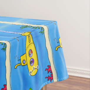 Happy submarine cartoon tablecloth