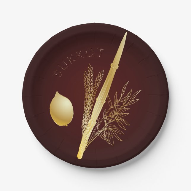 Happy Sukkot Festival Jewish Holiday Vintage Paper Plate (Front)