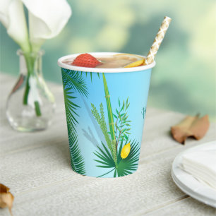 Happy Sukkot Lulav and Etrog Watercolor Pattern Paper Cups