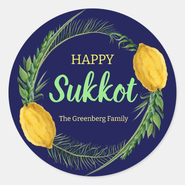Happy Sukkot Lulav Blue Stickers (Front)