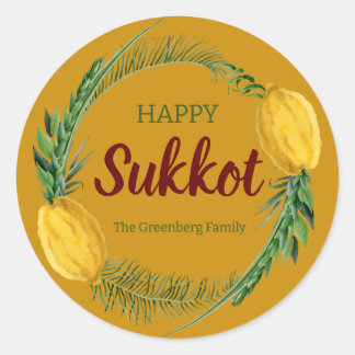 Happy Sukkot Lulav Yellow Stickers