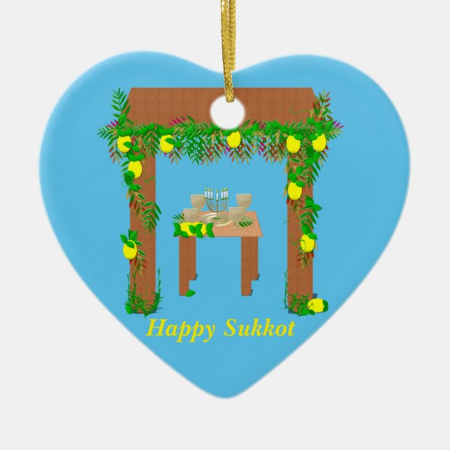 Happy Sukkot ,Personalized Ceramic Ornament (Front)
