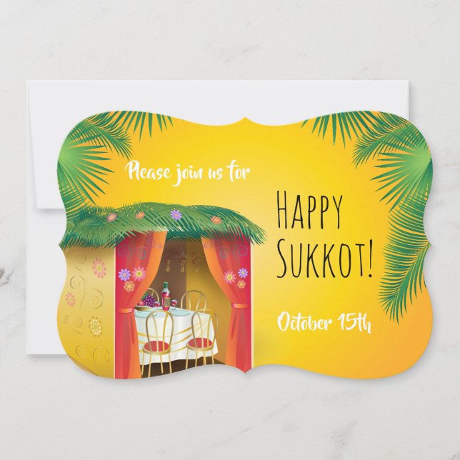 Happy Sukkot Sukkah Lulav and Etrog Watercolor Invitation (Front)