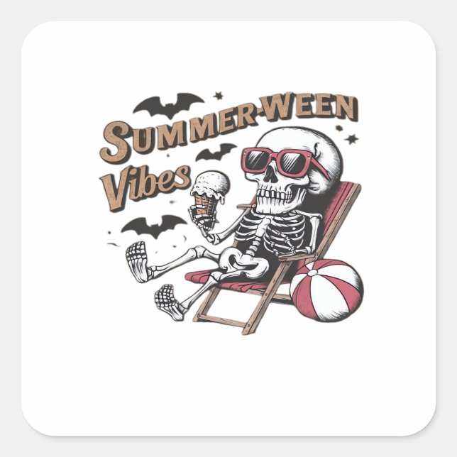 Happy Sumerween Vibes Skeleton Ice Cream Summer Ha Square Sticker (Front)