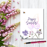 Happy Summer butterfly violet wildflowers pink
