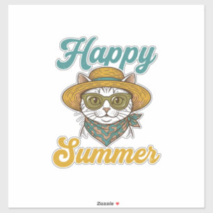 Happy Summer Cat Vintage Engraving Shirt Design_1