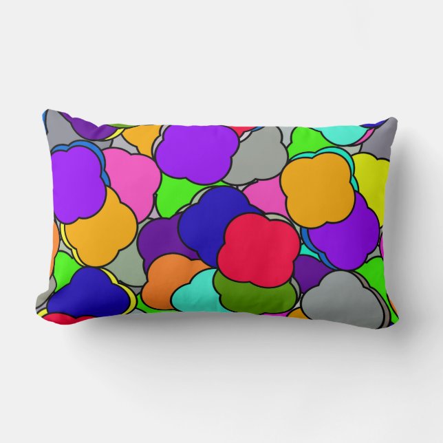 Happy Summer Colourful Cloud Shapes Pattern, Lumbar Pillow (Front)