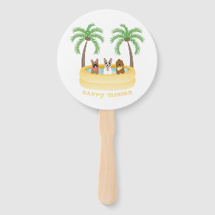 Happy Summer Dogs Swimming Pool Hand Fan