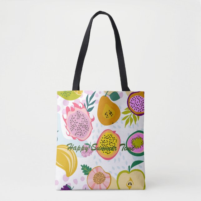 Happy summer time colourful fruit pattern bright tote bag (Front)