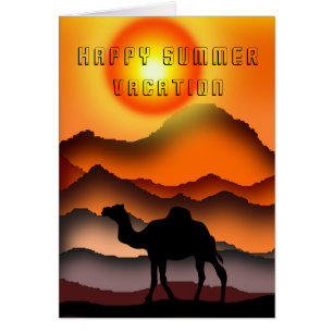 Happy Summer Vacation Card Camels At Sunset