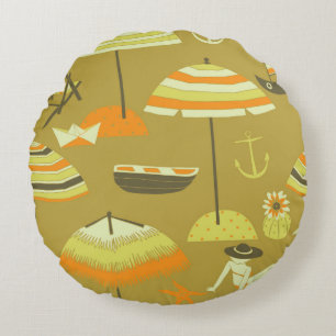 Happy Summertime Seamless Pattern Round Pillow