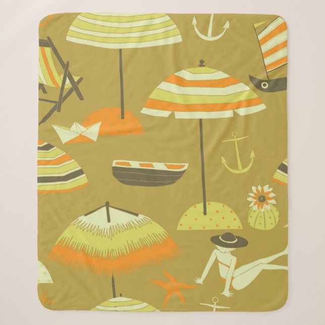 Happy Summertime Seamless Pattern Sherpa Blanket (Front)