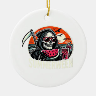 Happy Summerween Grim Reaper Watermelon Summer Hal Ceramic Ornament