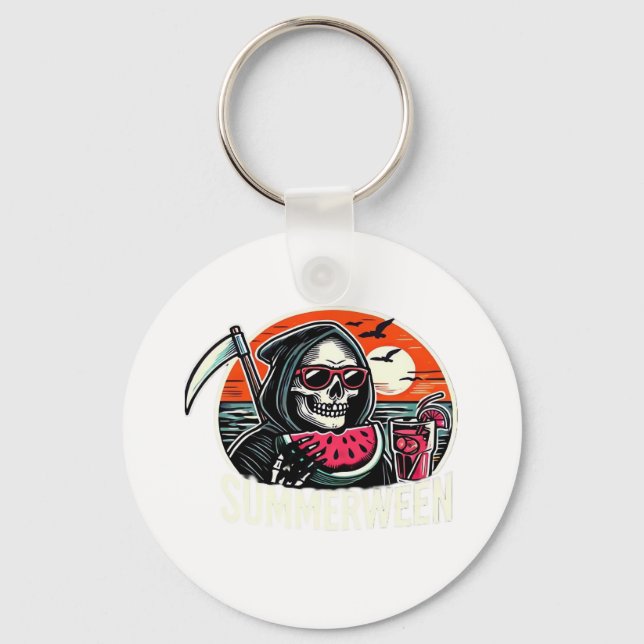 Happy Summerween Grim Reaper Watermelon Summer Hal Keychain (Front)