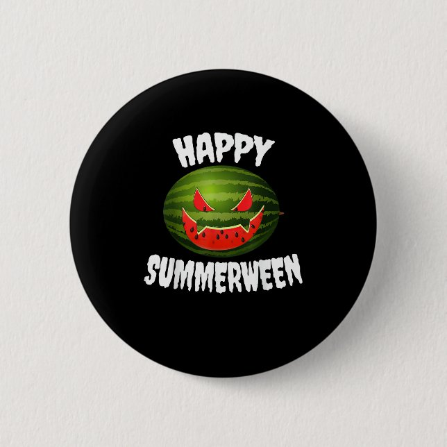 Happy Summerween Retro Watermelon Jack O Lantern 2 Inch Round Button (Front)