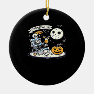 Happy Summerween Skeleton Drink Summer Halloween C Ceramic Ornament
