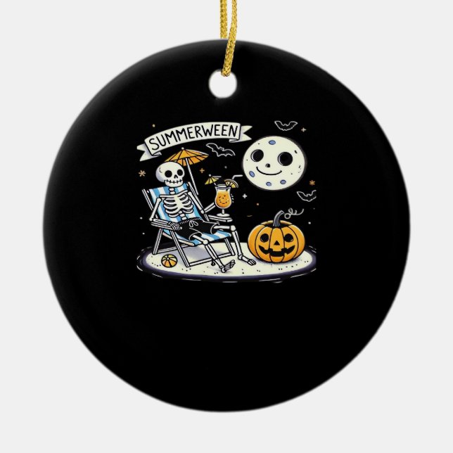 Happy Summerween Skeleton Drink Summer Halloween C Ceramic Ornament (Front)