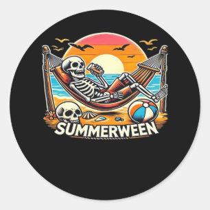 Happy Summerween Skeleton Drink Summer Halloween C Classic Round Sticker