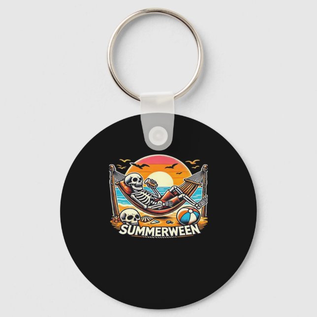 Happy Summerween Skeleton Drink Summer Halloween C Keychain (Front)