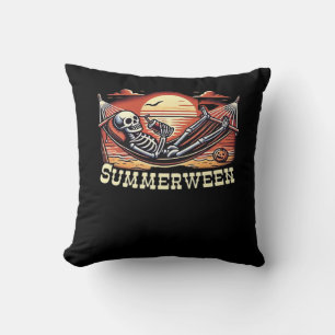 Happy Summerween Skeleton Drink Summer Halloween C Throw Pillow