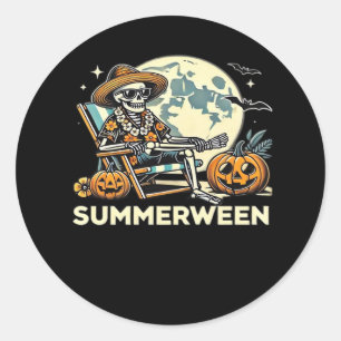 Happy Summerween Skeleton Drink Summer Halloween F Classic Round Sticker
