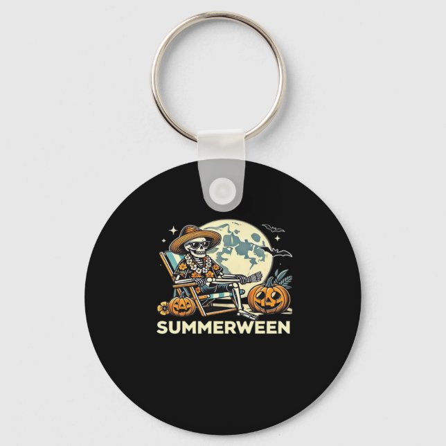 Happy Summerween Skeleton Drink Summer Halloween F Keychain (Front)