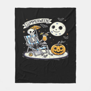 Happy Summerween Skeleton Drink Summer Halloween M Fleece Blanket