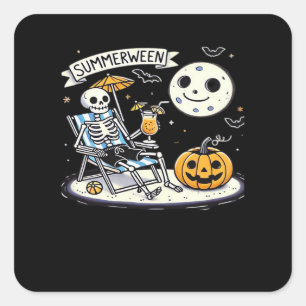 Happy Summerween Skeleton Drink Summer Halloween M Square Sticker