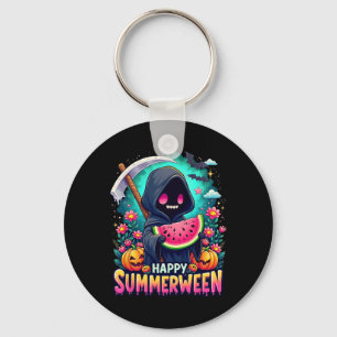 Happy Summerween Skeleton Jack-o-lantern Summer Wa Keychain